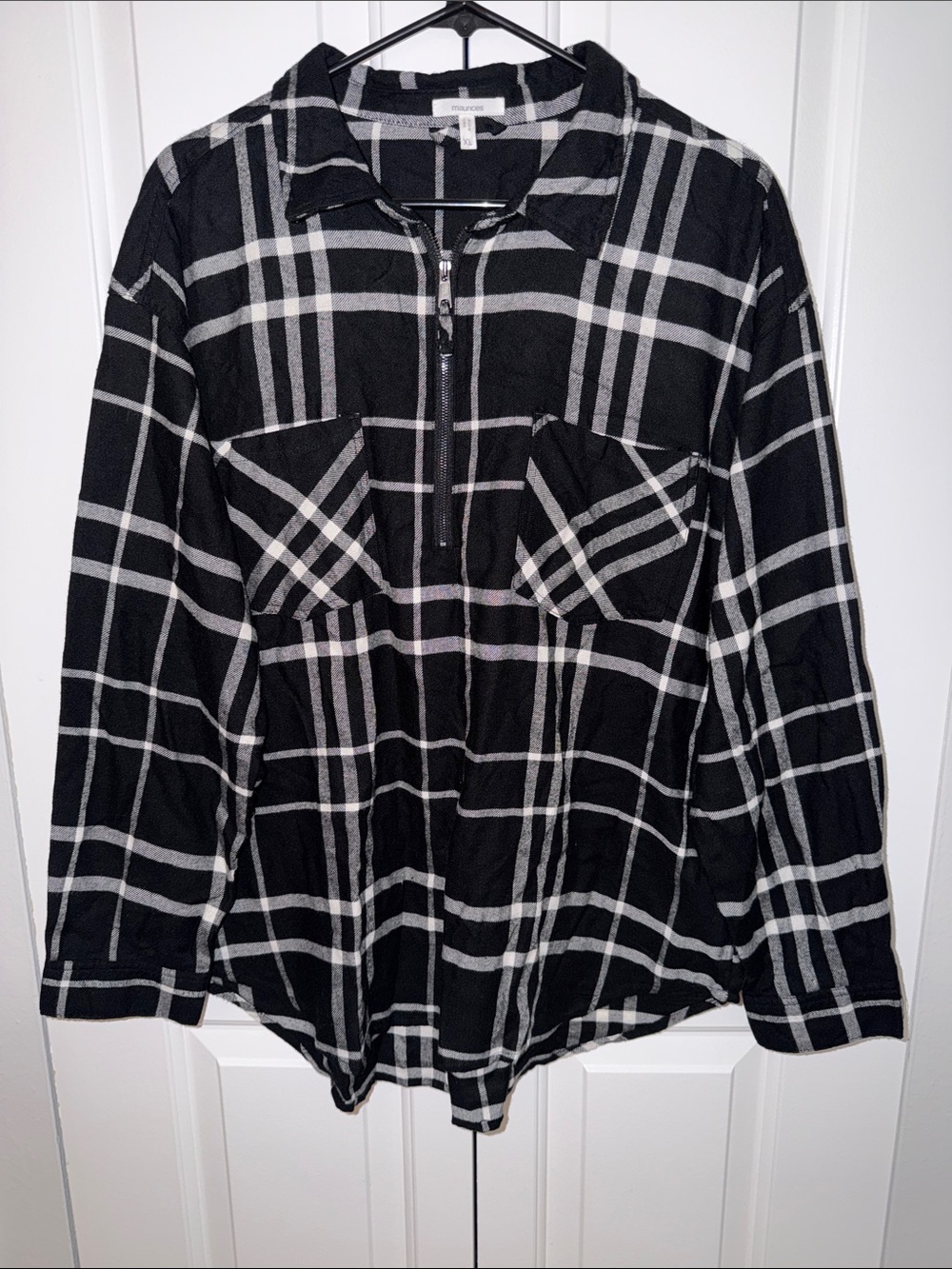 Maurices Black & White Plaid Half-Zip Button Shirt